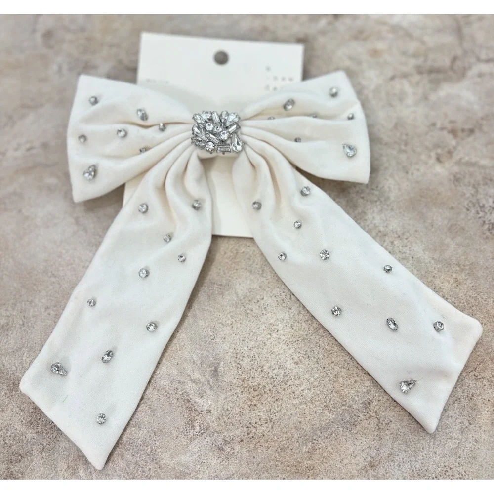 3 A New Day Rhinestone Hair Bow Clips Black Ivory Bronze Satin Formal Holiday